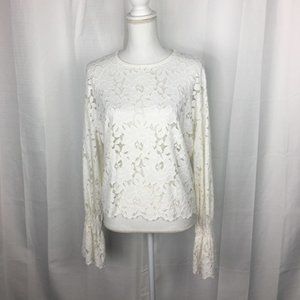 Pointelle White Lace Bell Smocked Sleeve Top